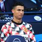Cristiano Ronaldo of Manchester United looks on from the substitutes bench on October 2, 2022.