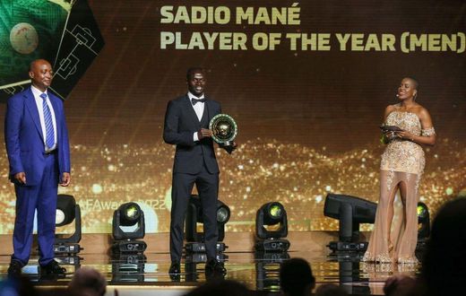 Sadio Mane picking up his second African Player of the Year at the 2022 CAF Awards