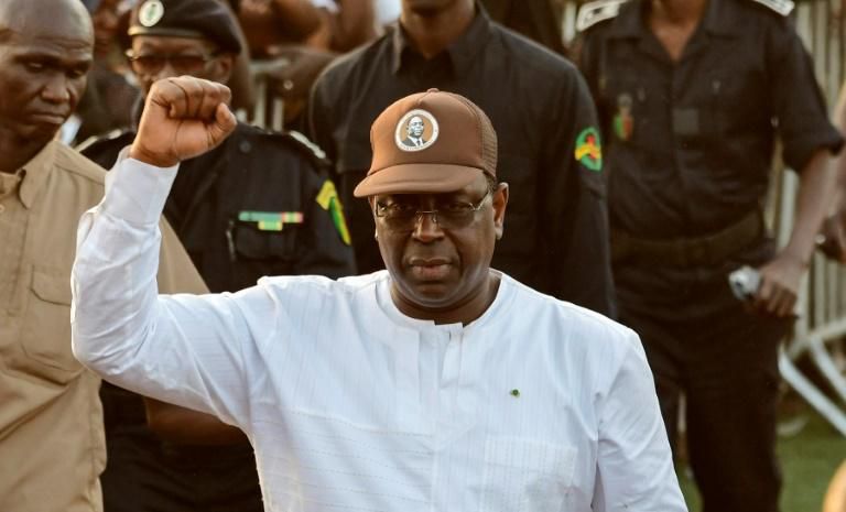 Macky Sall, seen here at an election rally near the northern town of Saint Louis, is returning for a second term in office