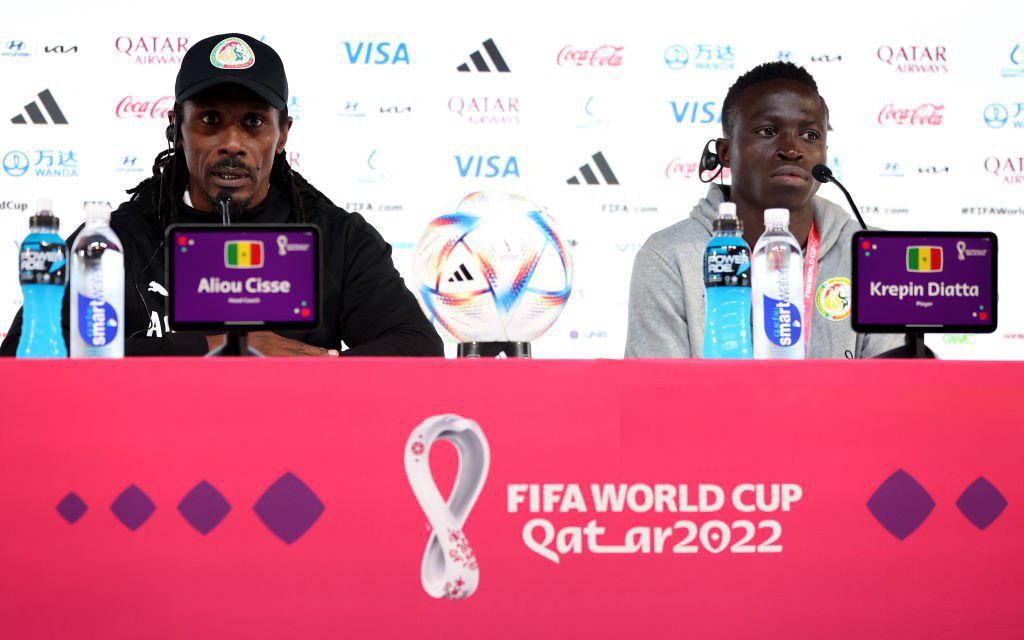 Krépin Diatta et Aliou Cissé en conférence de presse d'avant-match Sénégal vs Hollande