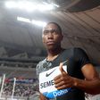 Caster Semenya celebrates after winning the women's 800 meters in Doha, Qatar in 2019.