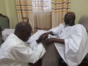 Mouhamed Boun Abdallah Dione et Serigne Mountakha, lord d'une audience, le 1er Mai 2023 à Touba