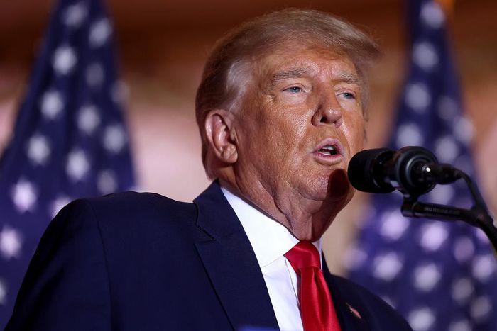 Former President Donald Trump speaks at his Mar-a-Lago club in Palm Beach, Fla., on November 15, 2022.Joe Raedle/Getty Images
