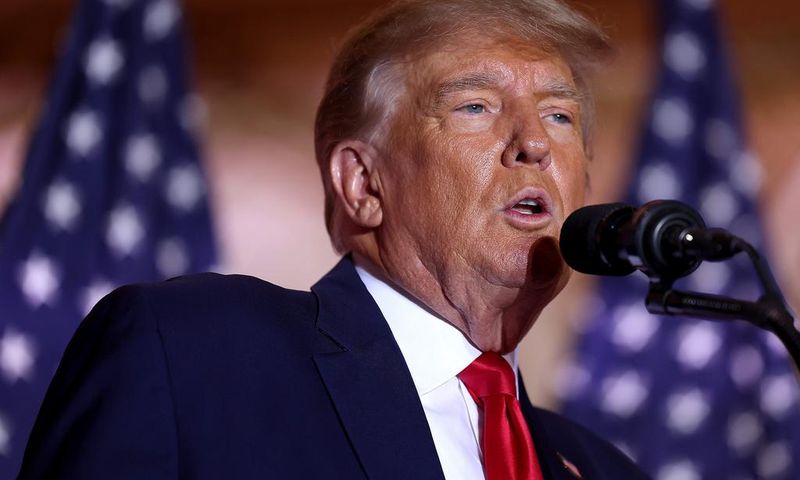 Former President Donald Trump speaks at his Mar-a-Lago club in Palm Beach, Fla., on November 15, 2022.Joe Raedle/Getty Images