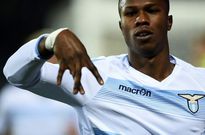 Lazio's Balde Diao Keita celebrates after scoring against Empoli at the Castellani Stadium in Empoli on Febuary 18, 2017