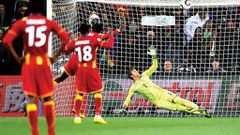 Asamoah Gyan a manqué un penalty crucial pour le Ghana contre l'Uruguay lors de la Coupe du monde 2010 / AFP