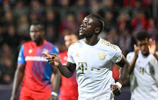 Sadio Mane of Bayern celebrates a goal in the Viktoria Plzen vs Bayern Munich group C of football Champions League match in Pilsen, Czech Republic on October 12, 2022.