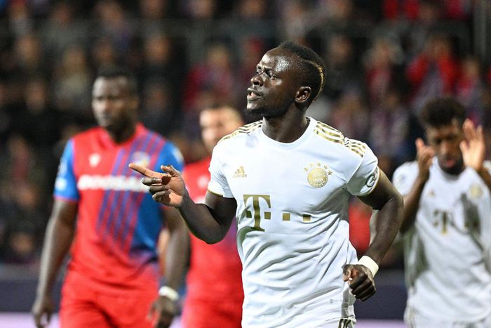 Sadio Mane of Bayern celebrates a goal in the Viktoria Plzen vs Bayern Munich group C of football Champions League match in Pilsen, Czech Republic on October 12, 2022.