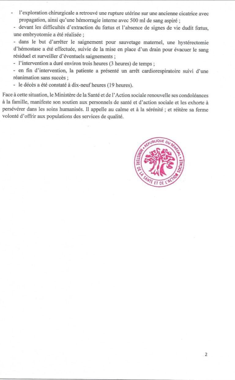 communiqué ministère de la santé