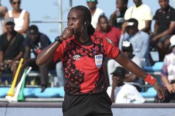 Cynthia Ishimwe, lors de la rencontre de la Coupe d'Afrique des Nations de Beach Soccer Mozambique 2022 entre le Sénégal et Madagascar à Vilankulo le lundi 24 octobre 2022. Source : CAF.