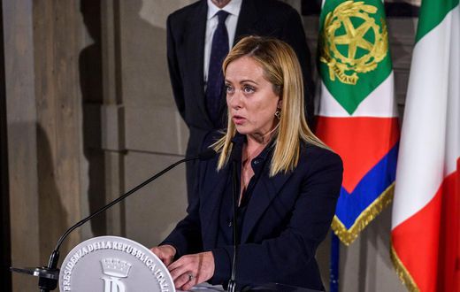 Giorgia Meloni, Fratelli dItalia (Brothers of Italy) leader speaks to the media after being appointed Prime Minister by the Italian President Sergio Mattarella during the second day of consultations at Quirinale Palace, on October 21, 2022 in Rome, Ita...