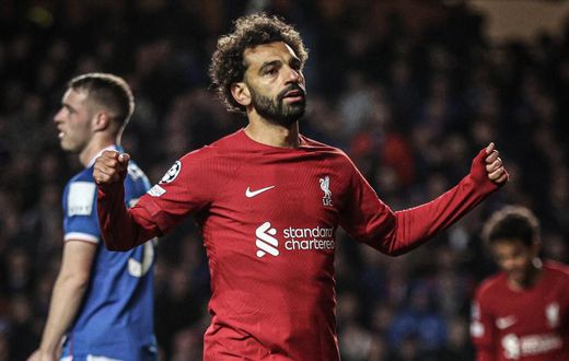 Mohamed Salah celebrates hattrick against Rangers