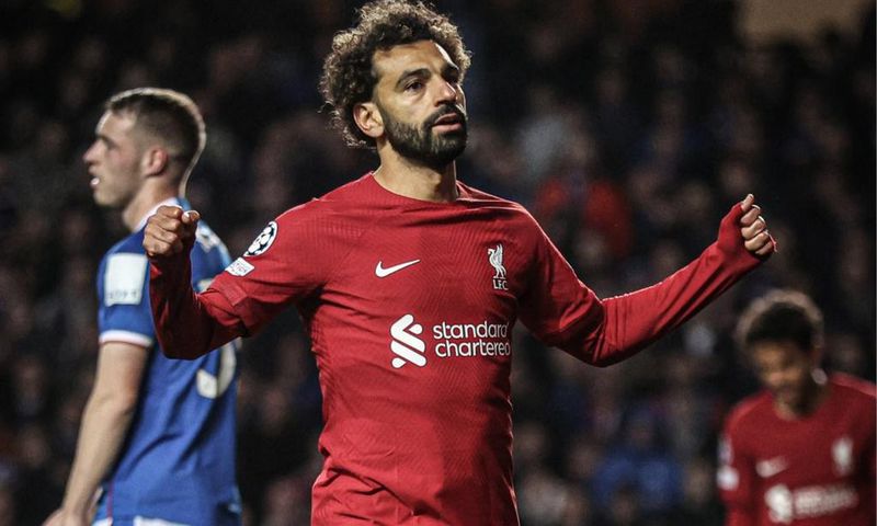 Mohamed Salah celebrates hattrick against Rangers