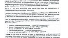Arrêté fixant la baisse des frais de scolarité