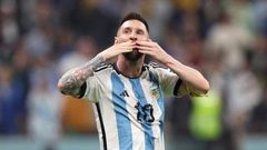 Lionel Messi blows a kiss to the Argentina fans after yet another stunning performance