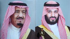 Billboards show portraits of Saudi Arabian Crown Prince Mohammed bin Salman (R) and his father and Saudi Arabia's King Salman bin Abdulaziz.AAMIR QURESHI