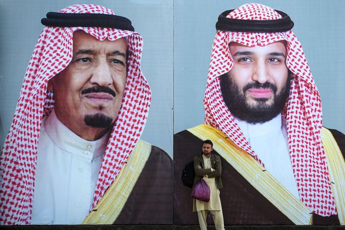 Billboards show portraits of Saudi Arabian Crown Prince Mohammed bin Salman (R) and his father and Saudi Arabia's King Salman bin Abdulaziz.AAMIR QURESHI