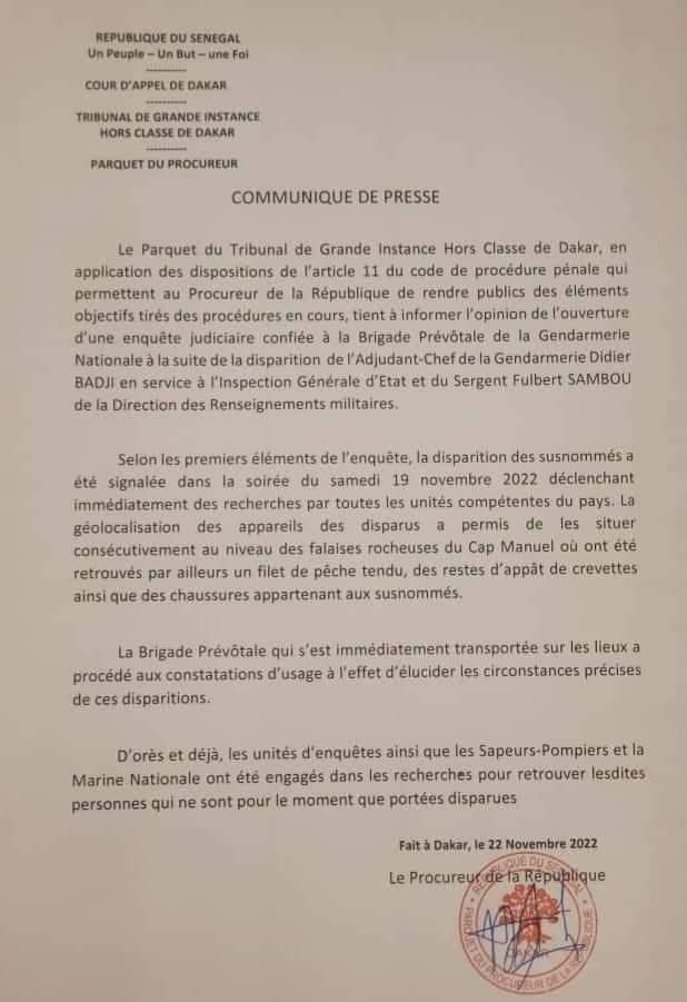communiqué procureur