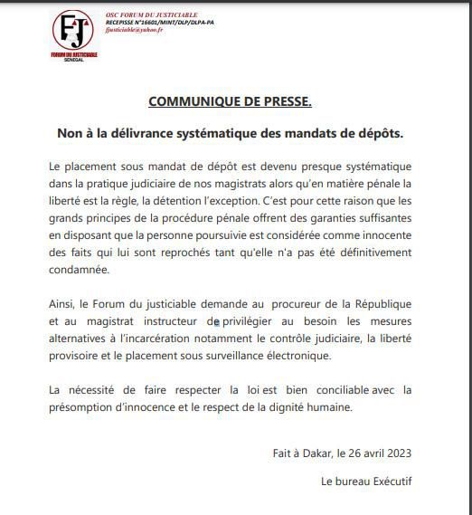 Communiqué Forum du Justifiable