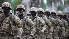 Forces spéciales de Côte d'Ivoire au cours d'un défilé militaire au palais présidentiel, durant la fête de l'indépendance Image d'archives