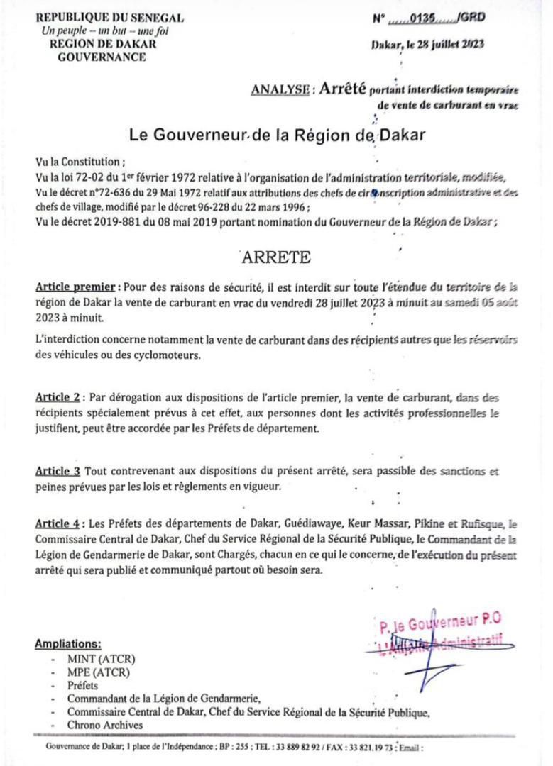 Vente de carburant interditz