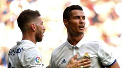 Sergio Ramos (left) and Cristiano Ronaldo in action for Real Madrid during a 2016 Spanish league match against Osasuna