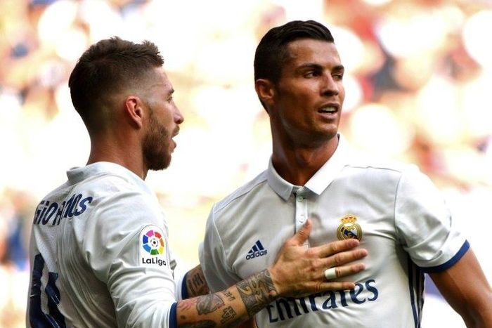 Sergio Ramos (left) and Cristiano Ronaldo in action for Real Madrid during a 2016 Spanish league match against Osasuna