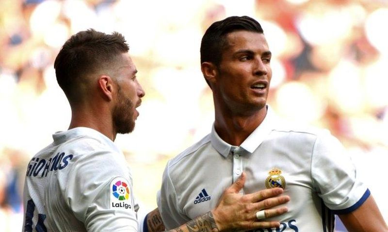 Sergio Ramos (left) and Cristiano Ronaldo in action for Real Madrid during a 2016 Spanish league match against Osasuna