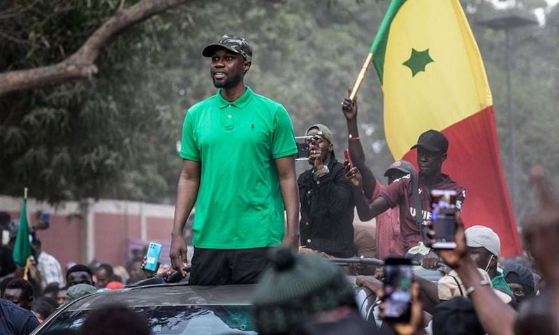 Ousmane Sonko, lors d’un meeting de l’opposition, le 24 mai 2023, à Ziguinchor, au Sénégal  AFP