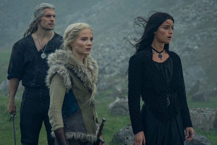 Henry Cavill, Freya Allan and Anya Chalotra in "The Witcher" season three.Susie Allnut / Netflix