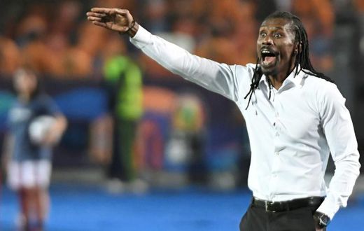 Senegal coach Aliou Cisse barks instructions during the 2019 Africa Cup of Nations final against winners Algeria in Cairo
