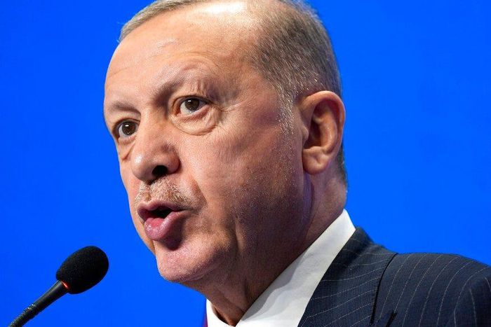 Turkish President Recep Tayyip Erdogan speaks during a media conference at the G20 summit in Rome on October 31, 2021.