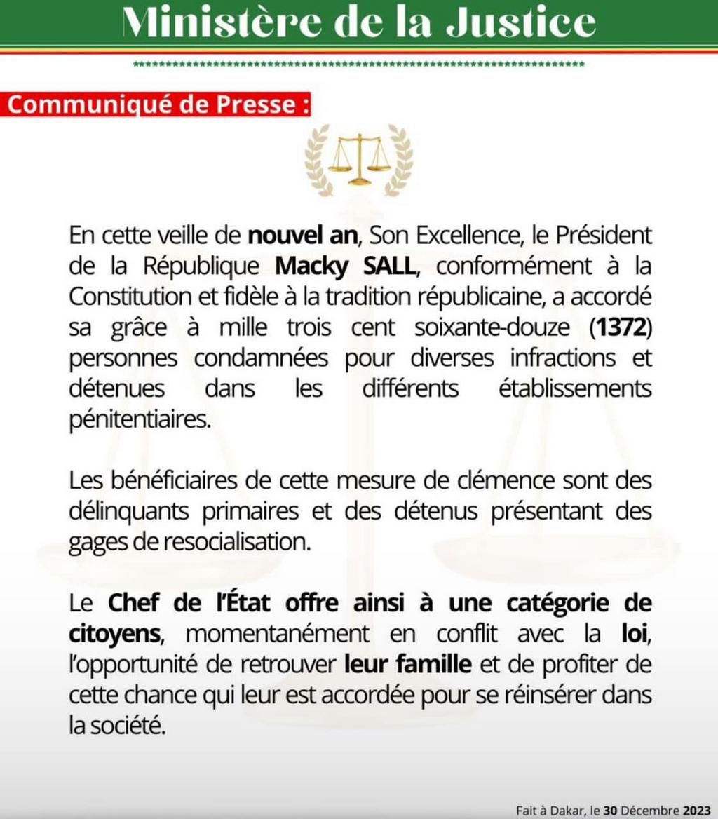 COMMUNIQUE GRACE PRESIDENTIELLE