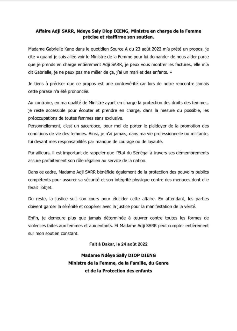communiqué du ministre de la Femme, du Genre et de la protection des Enfants