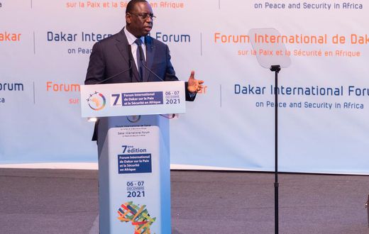 Le président Macky Sall lors de la 7e édition du Forum de la Paix et de la Sécurité en Afrique à Dakar le 6 décembre 2021