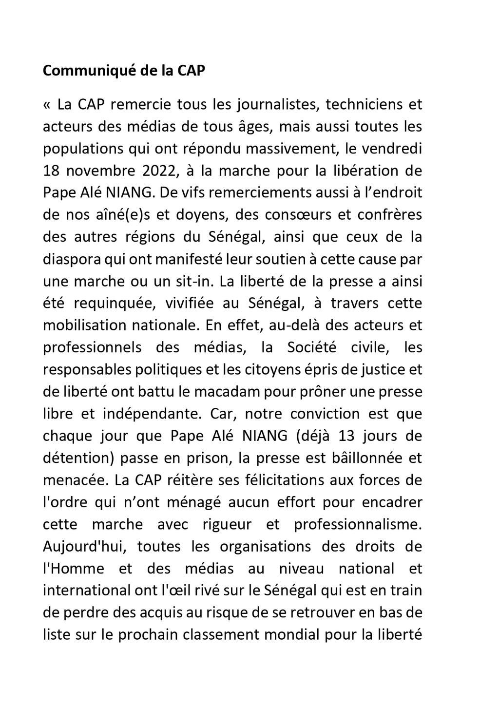Communiqué Cap