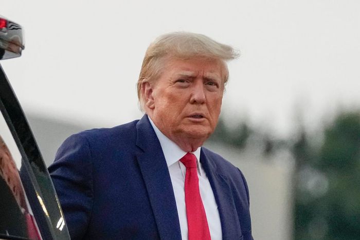 Former President Donald Trump following his booking in Fulton County jail.(AP Photo/Alex Brandon