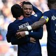 PSG, Mbappe félicite Messi pour son but sur coup-franc contre Lille, le 19 février 2023