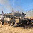 A destroyed Israeli tank in Gaza City, Gaza on October 7, 2023.Hani Alshaer/Anadolu Agency via Getty Images