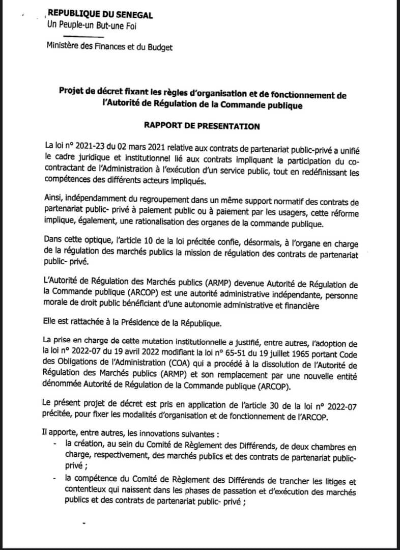 Décret supprimant l'ARMP  qui devient l'ARCOP