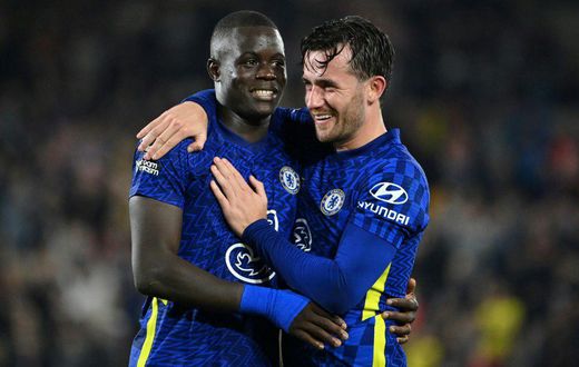 Chelsea defender Ben Chilwell embraces team-mate Malang Sarr
