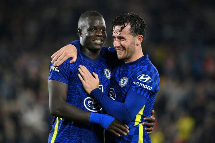 Chelsea defender Ben Chilwell embraces team-mate Malang Sarr