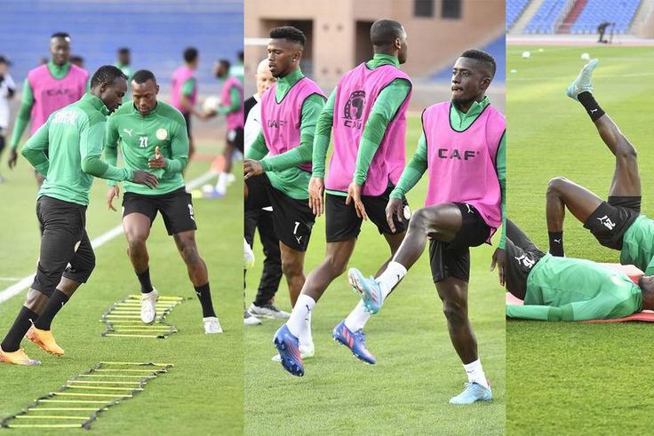 Les-Lions-du-Sénégal-lors-de-leur-première-séance-d'entraînement-à-Marrakech-en-prélude-du-choc-face-aux-Pharaons-d'Egypte,-le-21-mars-2022