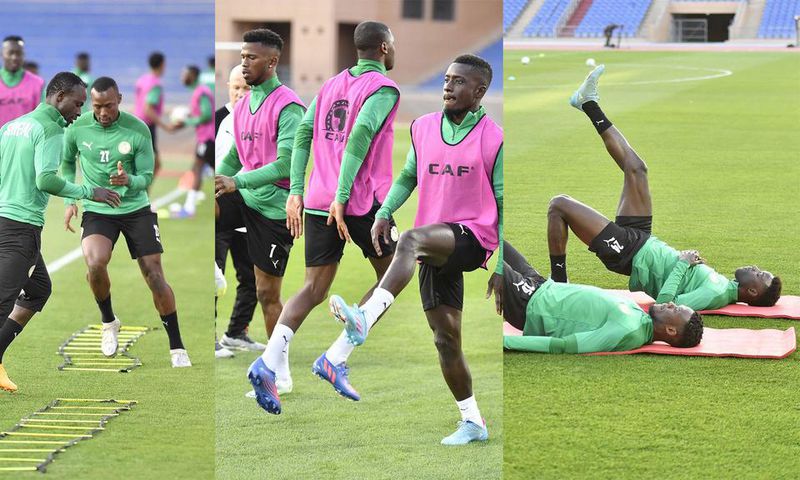 Les-Lions-du-Sénégal-lors-de-leur-première-séance-d'entraînement-à-Marrakech-en-prélude-du-choc-face-aux-Pharaons-d'Egypte,-le-21-mars-2022