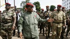 Captain Moussa Dadis Camara (C) at Martyrs Place in Conakry October 2, 2009, during celebrations commemorating the Republic of Guinea's independence day. REUTERS/Luc Gnago