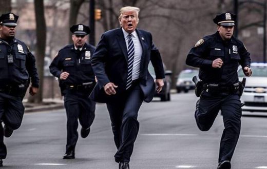Cette image d'une arrestation fictive de l'ancien président américain Donald Trump a été générée par l'intelligence artificielle Midjourney. /DR