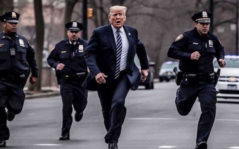 Cette image d'une arrestation fictive de l'ancien président américain Donald Trump a été générée par l'intelligence artificielle Midjourney. /DR