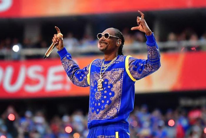 Snoop Dogg lors de sa prestation à la mi-temps du Super Bowl, au SoFi Stadium d'Inglewood, le 13 février 2022. - Frederic J. Brown - AFP