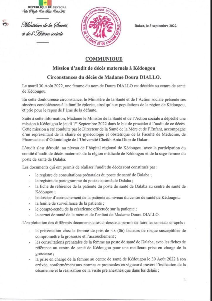 communiqué ministère de la santé