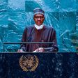 President Muhammadu Buhari at the 77th session of UNGA. [Twitter:@channelstv]